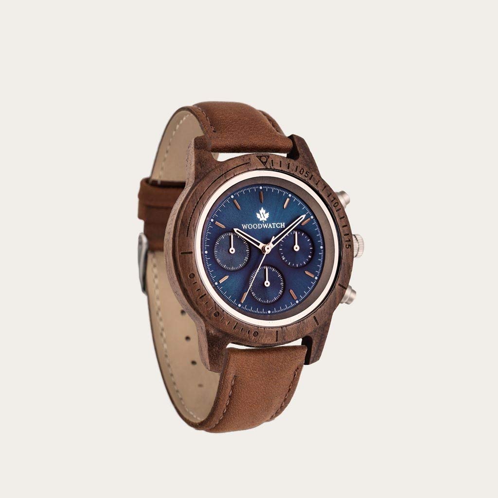 WoodWatch Classic Sapphire Silver Pecan orologio uomo legno