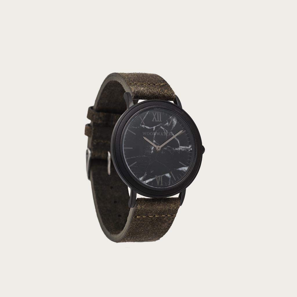 WoodWatch Classic Black Marble Khaki orologio marmo nero