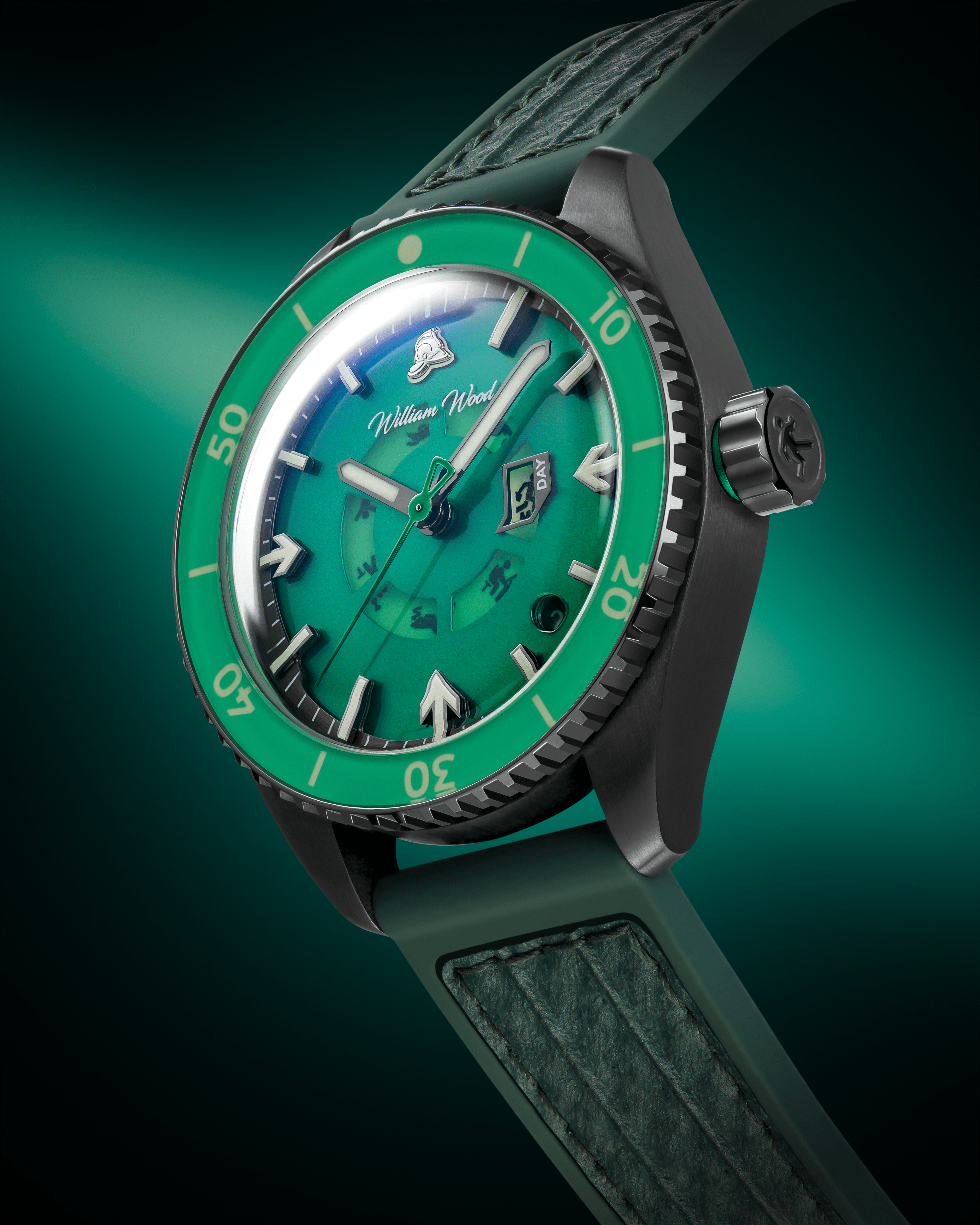 William Wood Fire Exit orologio automatico verde day date