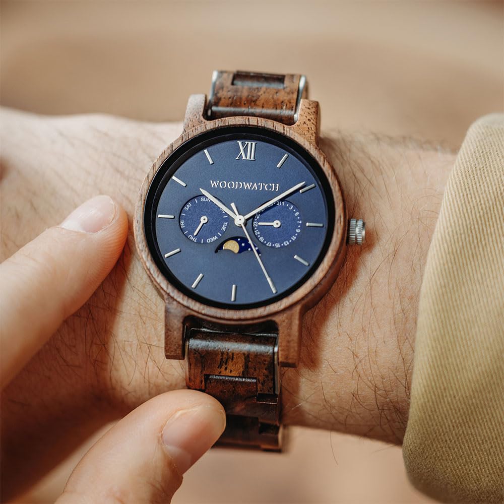 Woodwatch Classic Mariner orologio in legno uomo quadrante blu