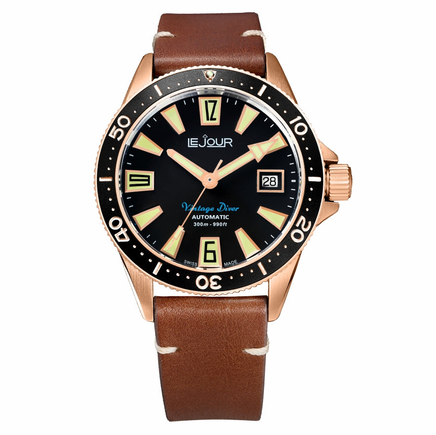 LeJour Vintage Diver LJ-VD-006 orologio oro rosa pelle 40mm
