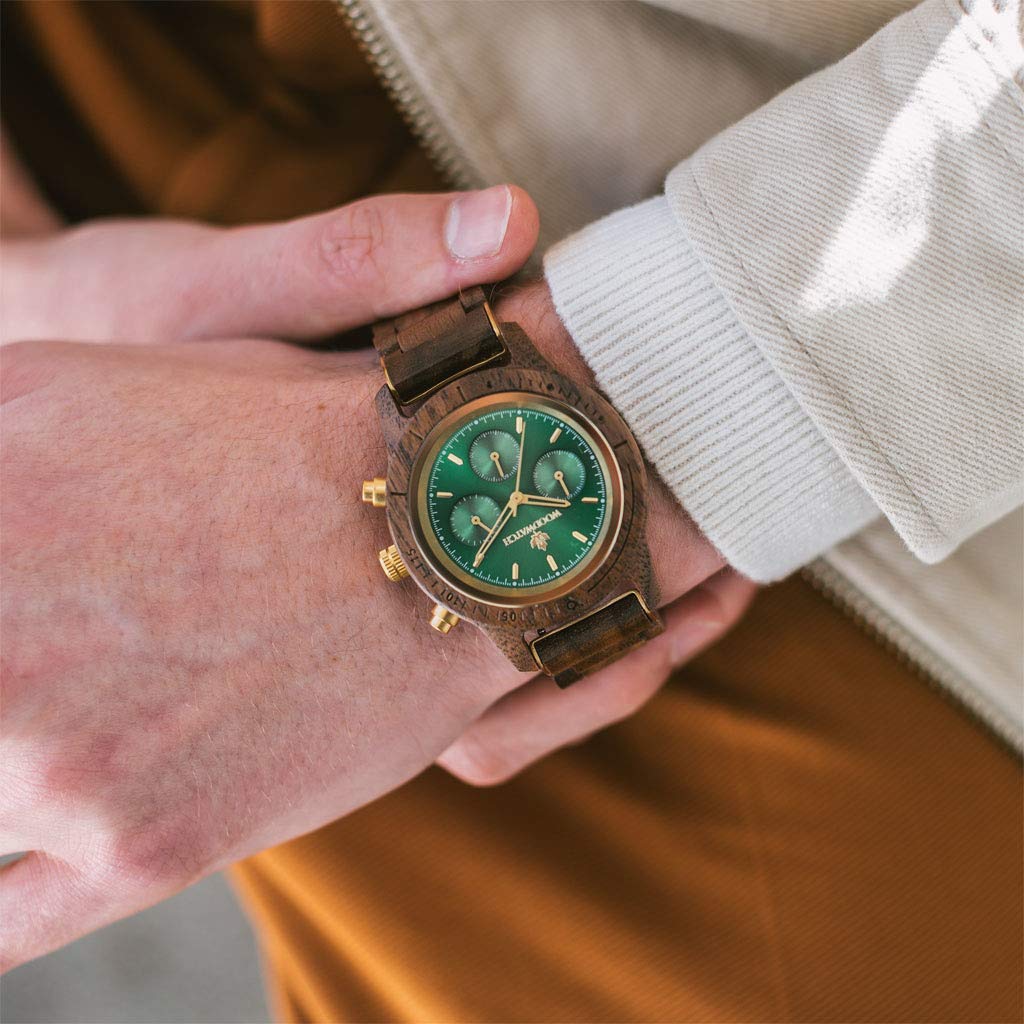 Woodwatch Classic Emerald Gold orologio cronografo legno 42 mm