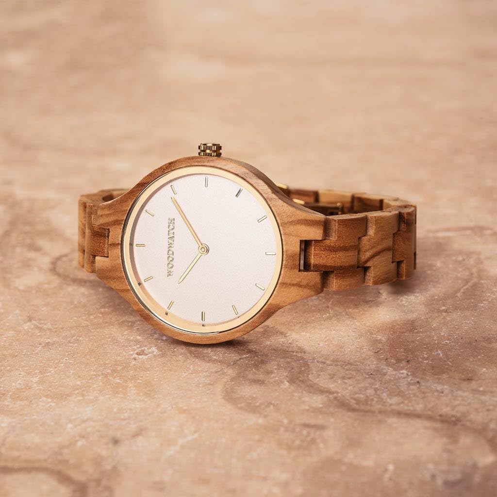 Woodwatch Nordic Sun orologio legno ulivo acciaio minimal