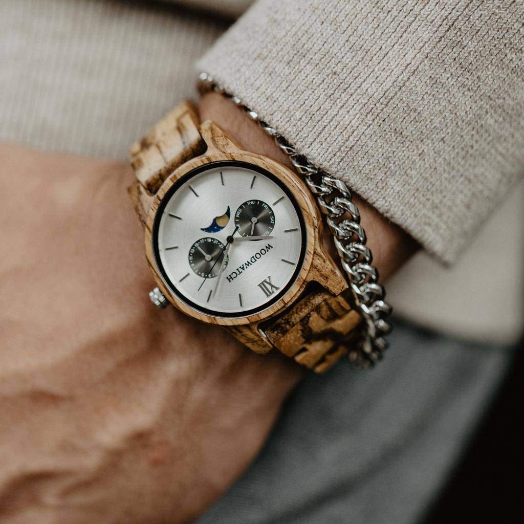WoodWatch Classic Camo orologio legno zebrano argento