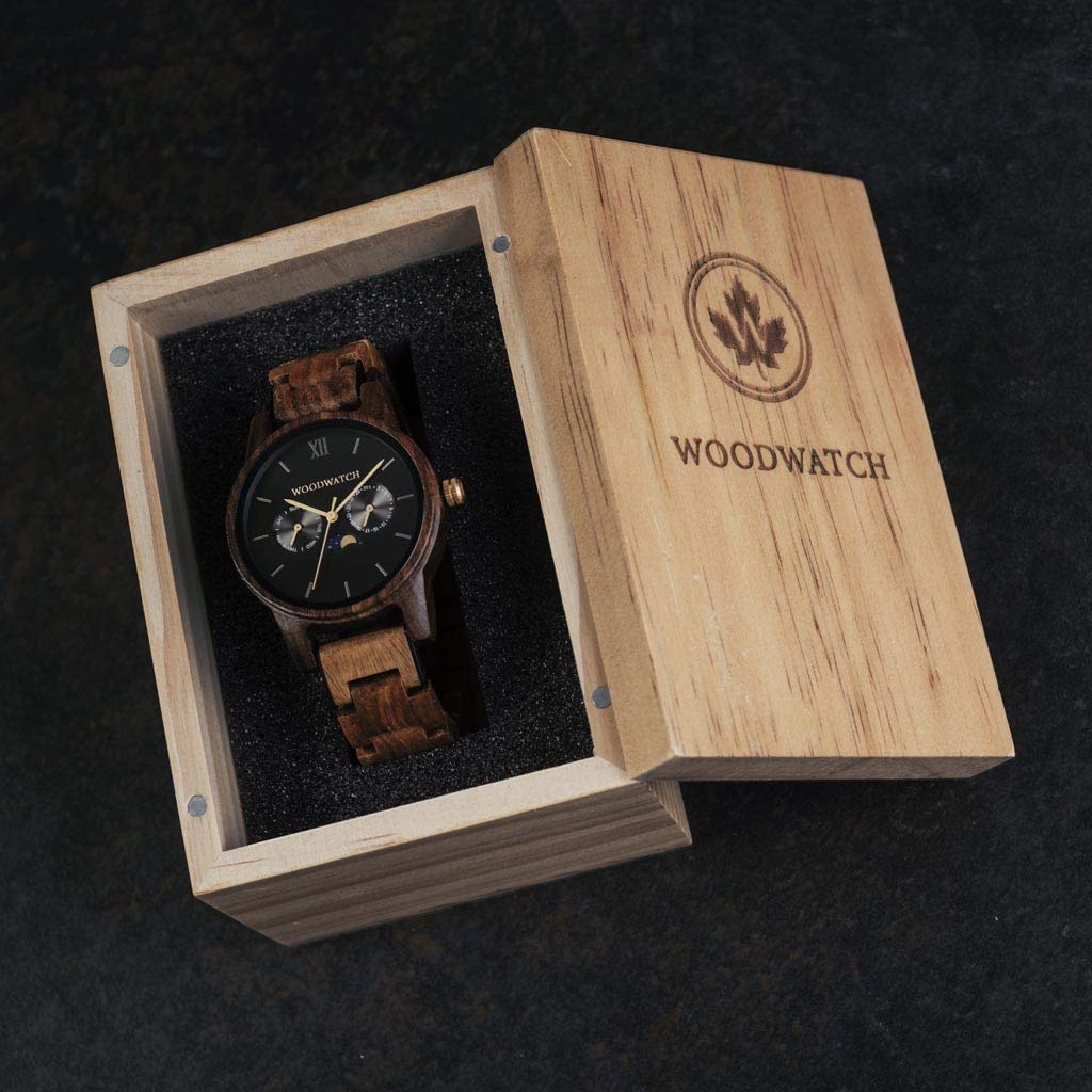 WoodWatch Classic Dark Forest orologio legno nero bracciale