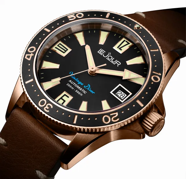 LeJour Vintage Diver LJ-VD-006 orologio oro rosa pelle 40mm