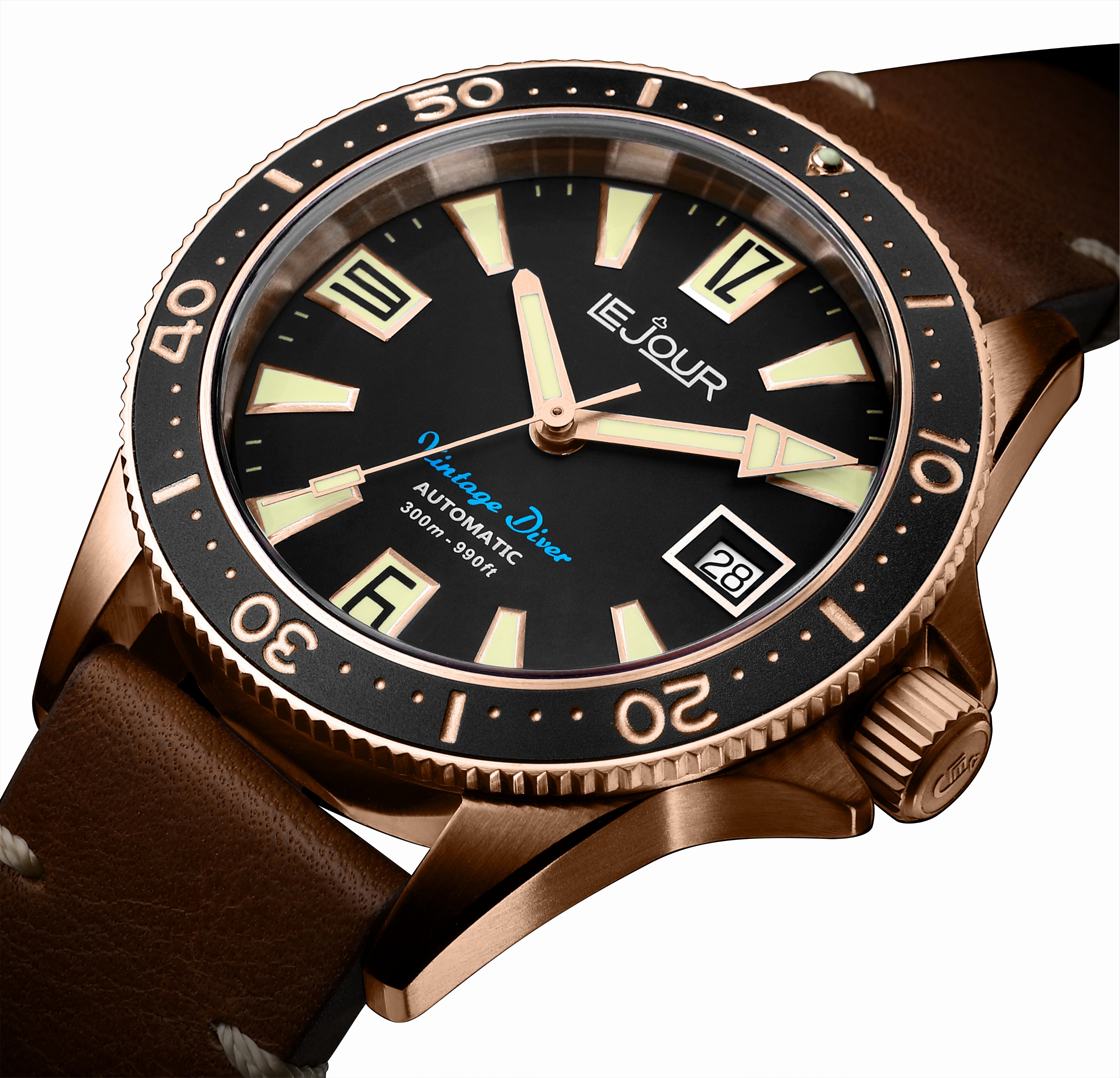 LeJour Vintage Diver LJ-VD-006 orologio oro rosa pelle 40mm