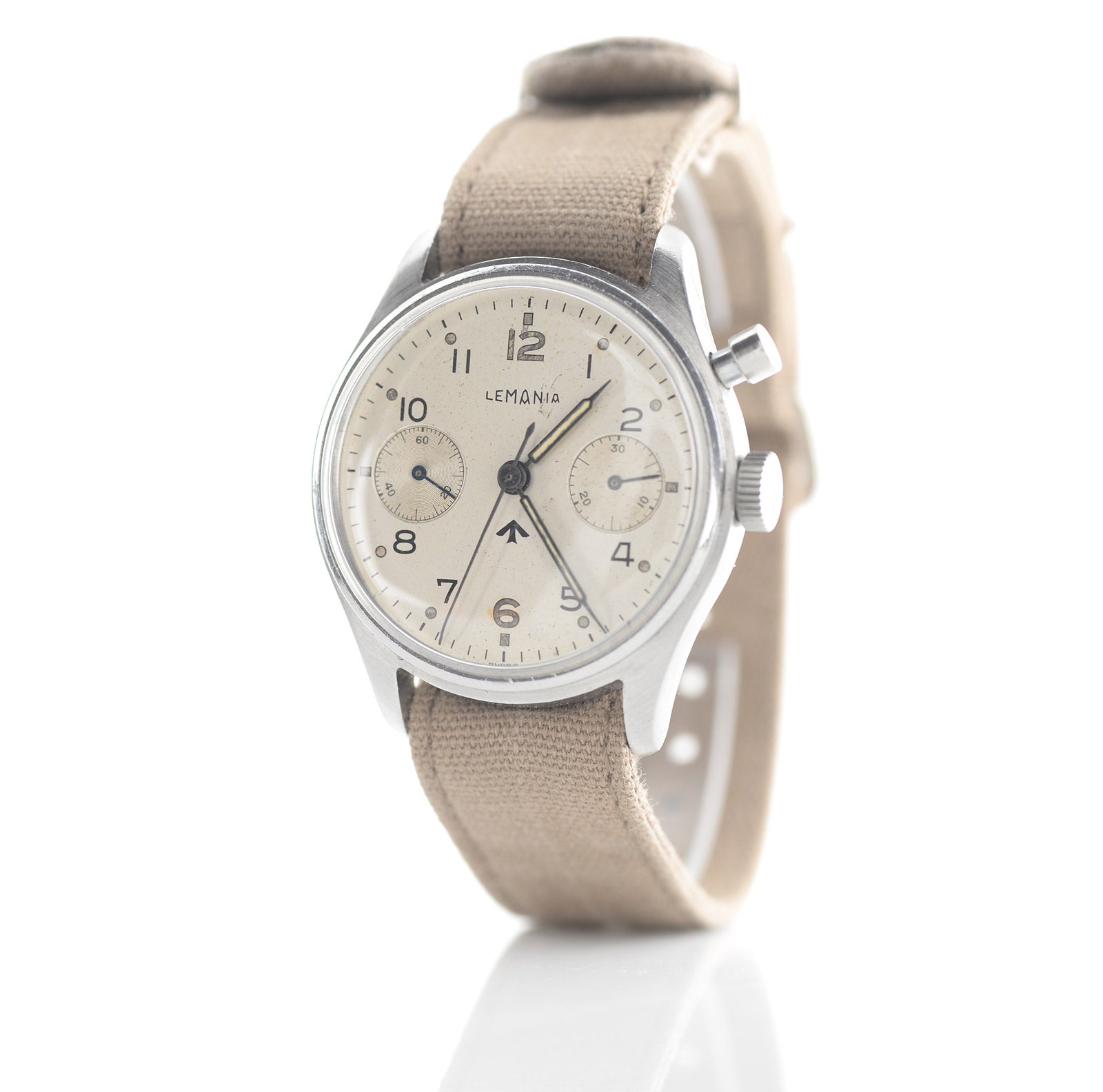 Lemania HS9 Vintage orologio cronografo militare acciaio