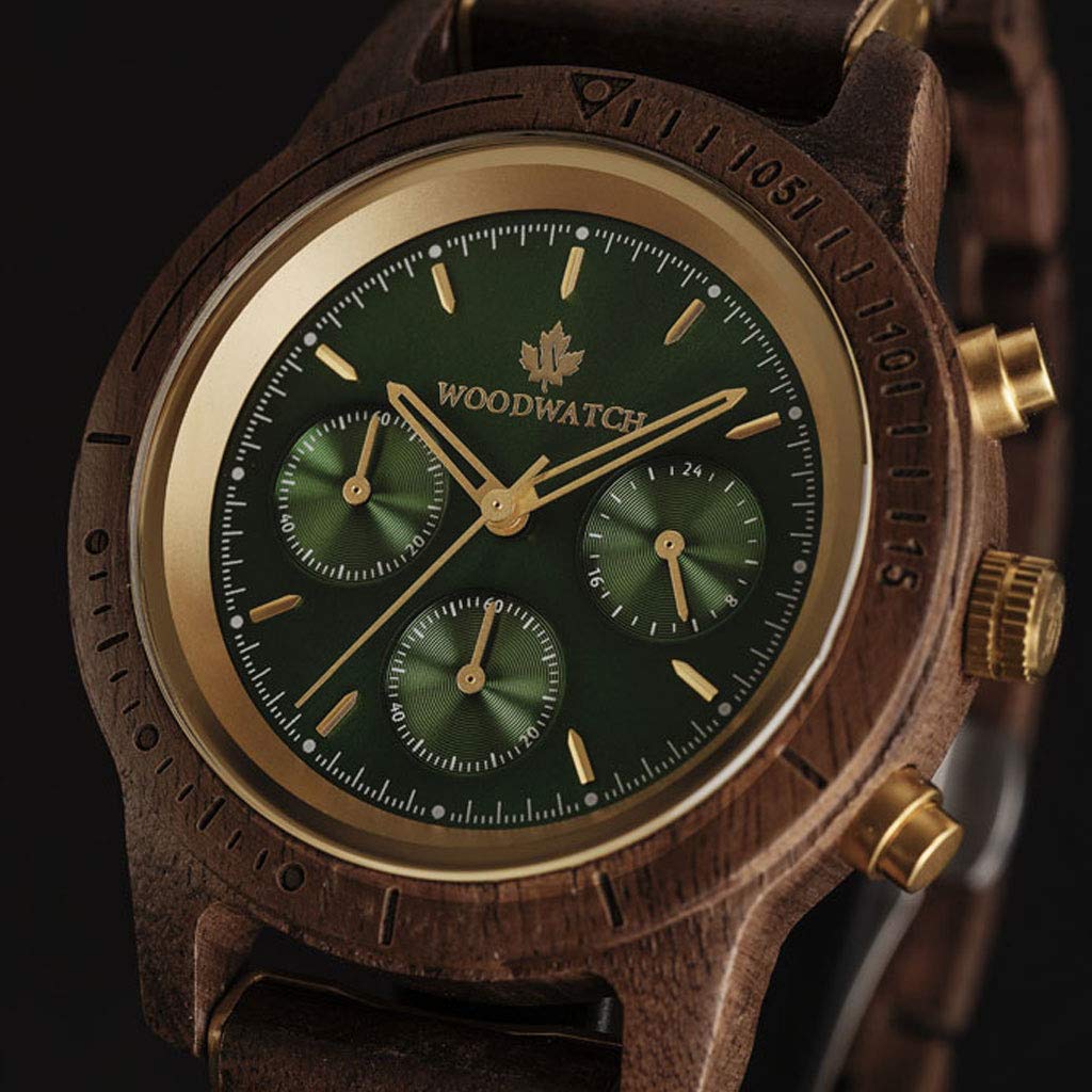 Woodwatch Classic Emerald Gold orologio cronografo legno 42 mm