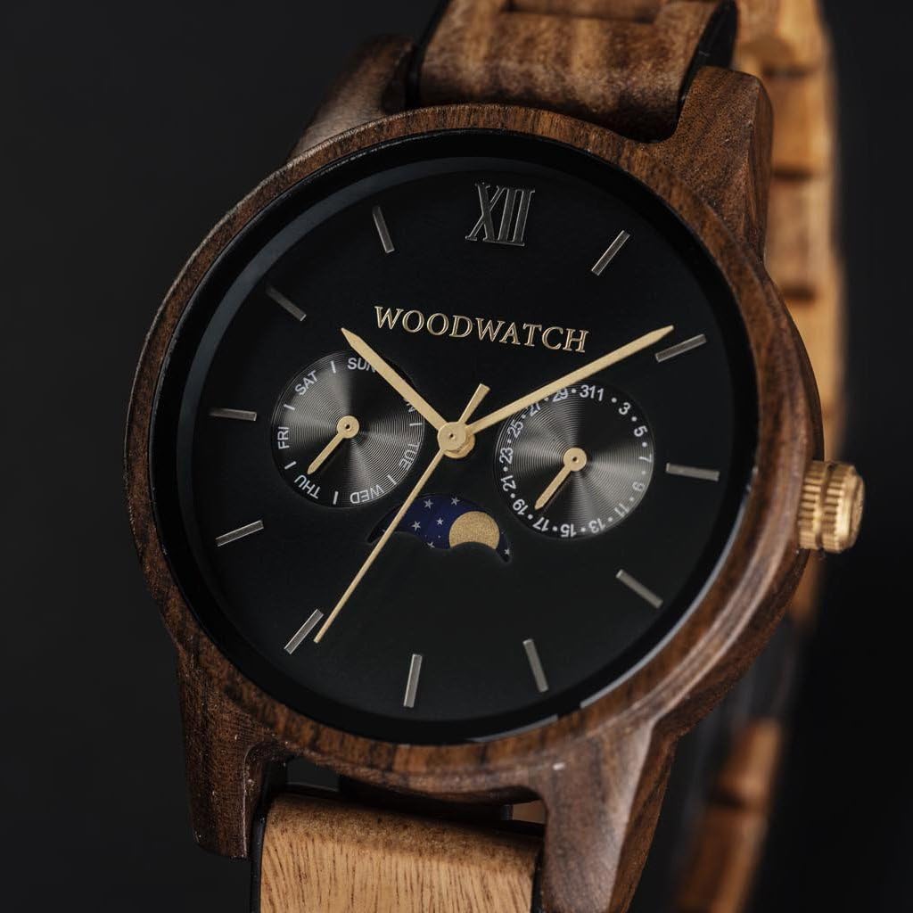 WoodWatch Classic Dark Forest orologio legno nero bracciale