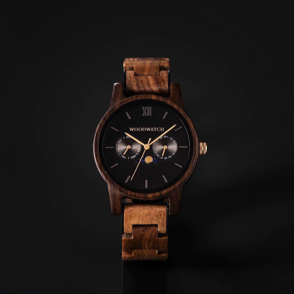 WoodWatch Classic Dark Forest orologio legno nero bracciale