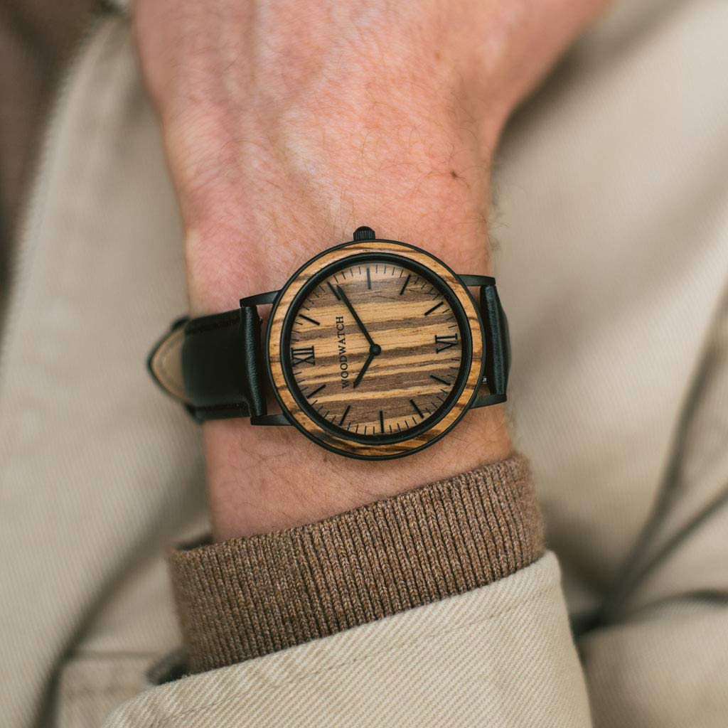 WoodWatch Classic Striped Zebra Jet orologio legno uomo 40mm zebra