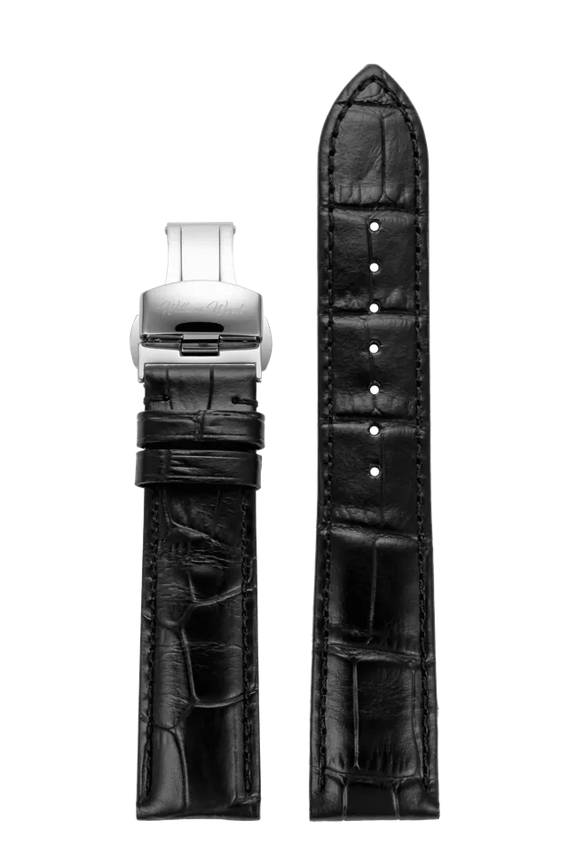 William Wood Black Leather Cinturino Pelle Nero 20mm