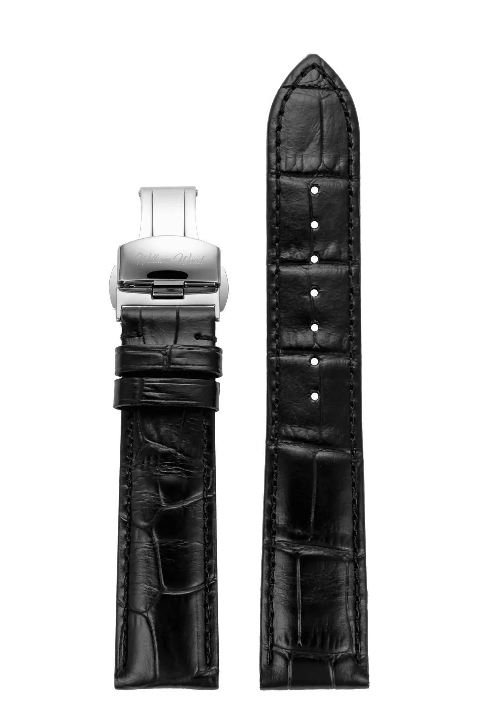 William Wood Black Leather Cinturino Pelle Nero 20mm