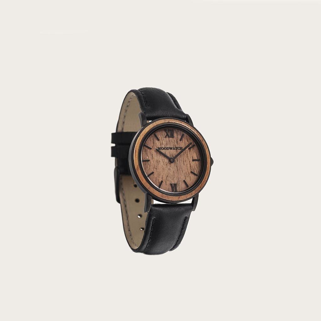 WoodWatch Classic Brown Walnut Jet Petite orologio legno donna 34mm noce
