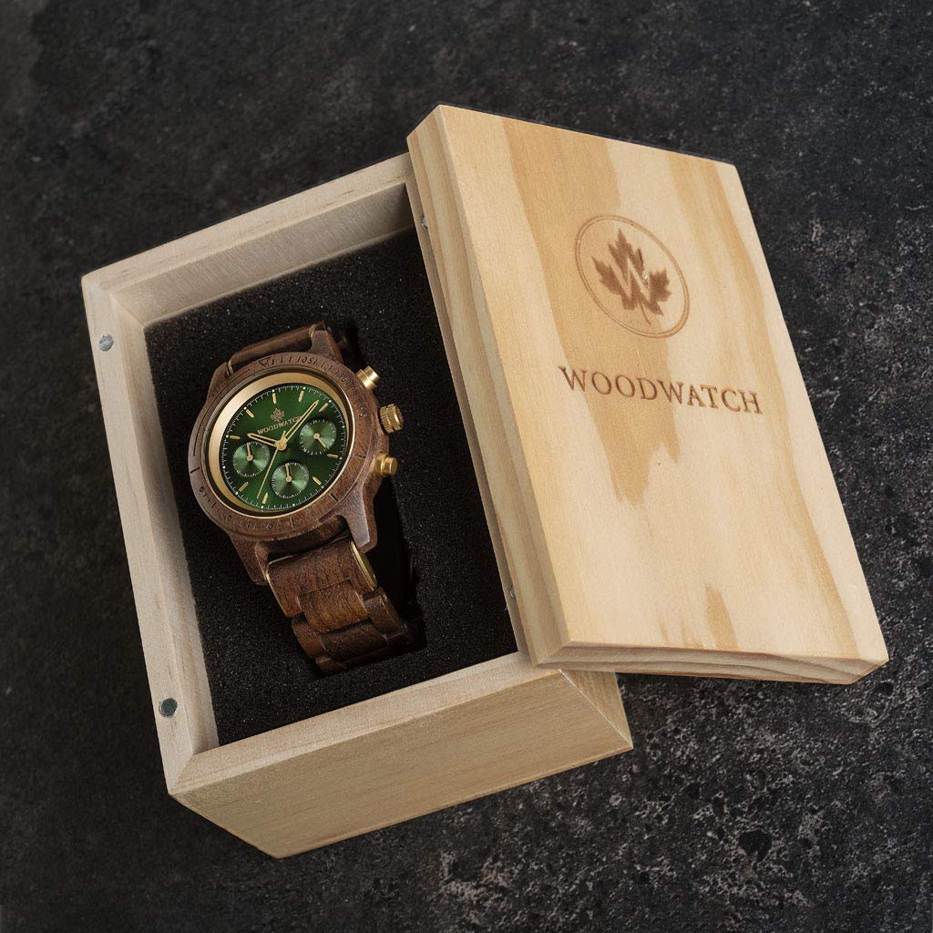 Woodwatch Classic Emerald Gold orologio cronografo legno 42 mm