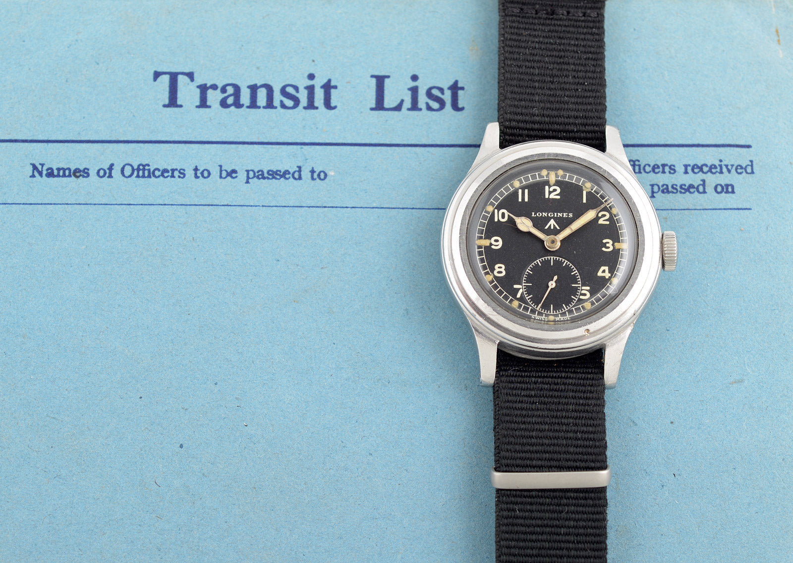 Longines WWW 1945 orologio da polso acciaio quadrante nero militare