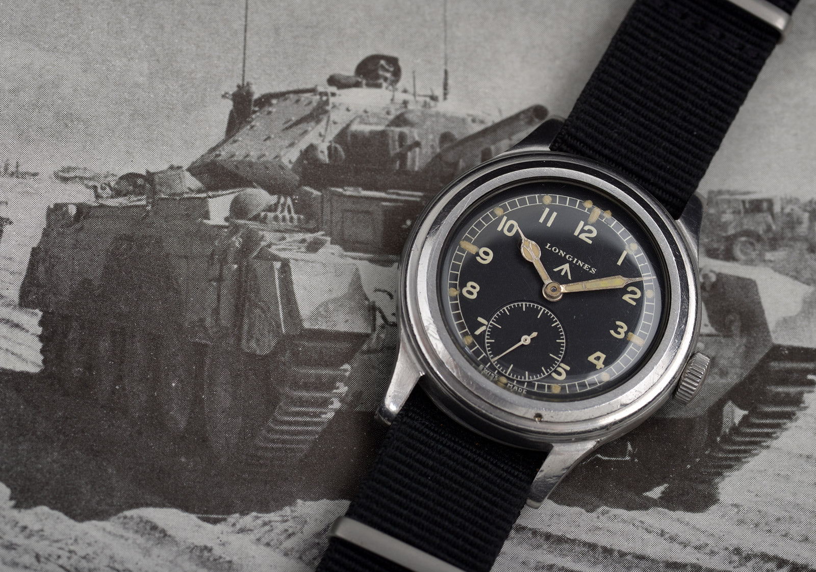 Longines WWW 1945 orologio da polso acciaio quadrante nero militare