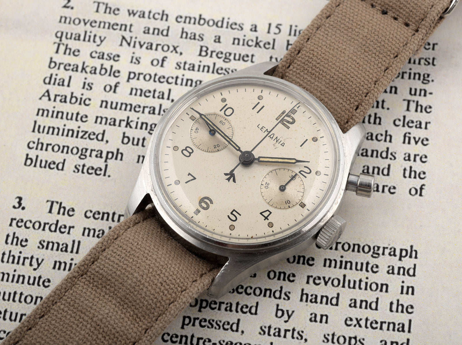 Lemania HS9 Vintage orologio cronografo militare acciaio