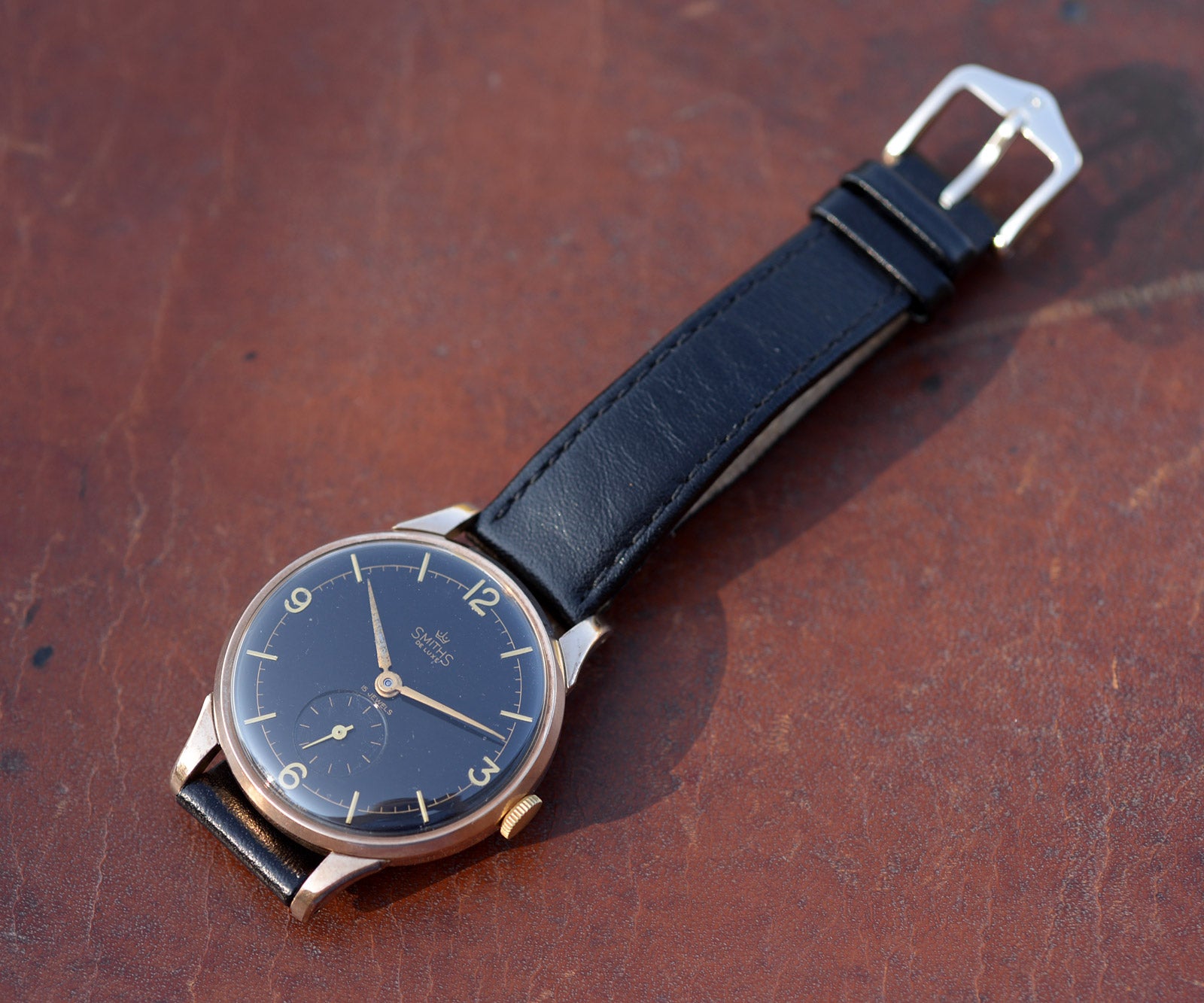 Smiths De Luxe Oversize orologio oro 9ct 35mm quadrante nero