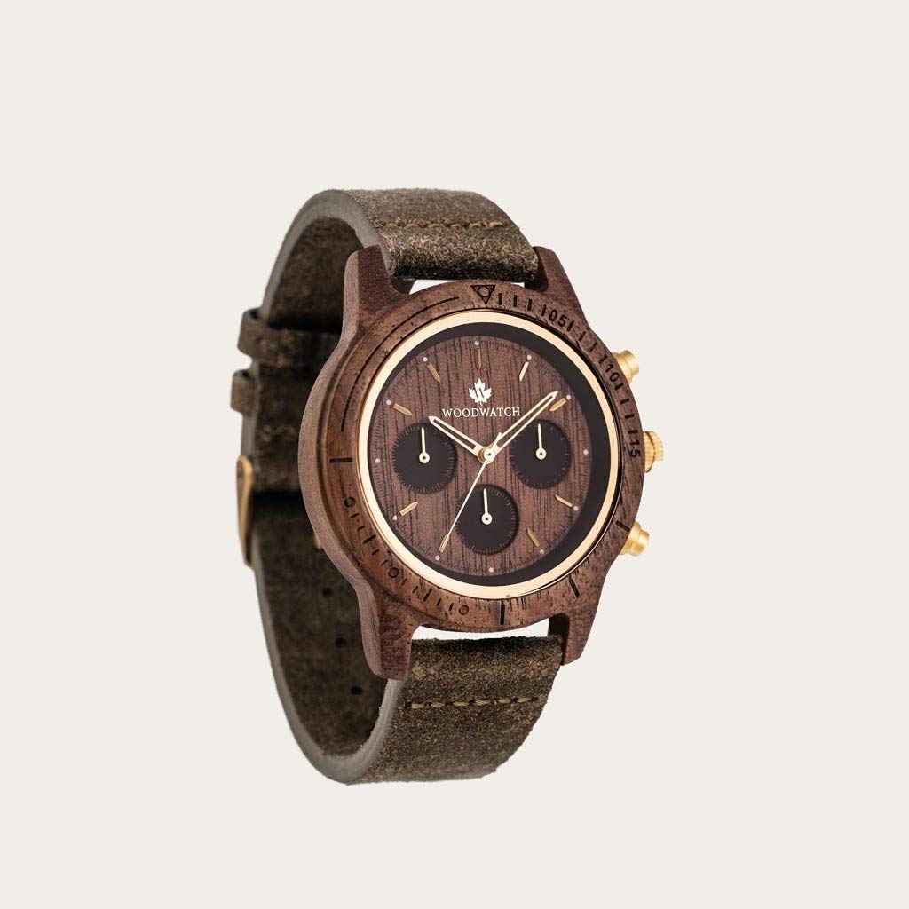 WoodWatch Classic Walnut Gold Khaki orologio in legno quarzo