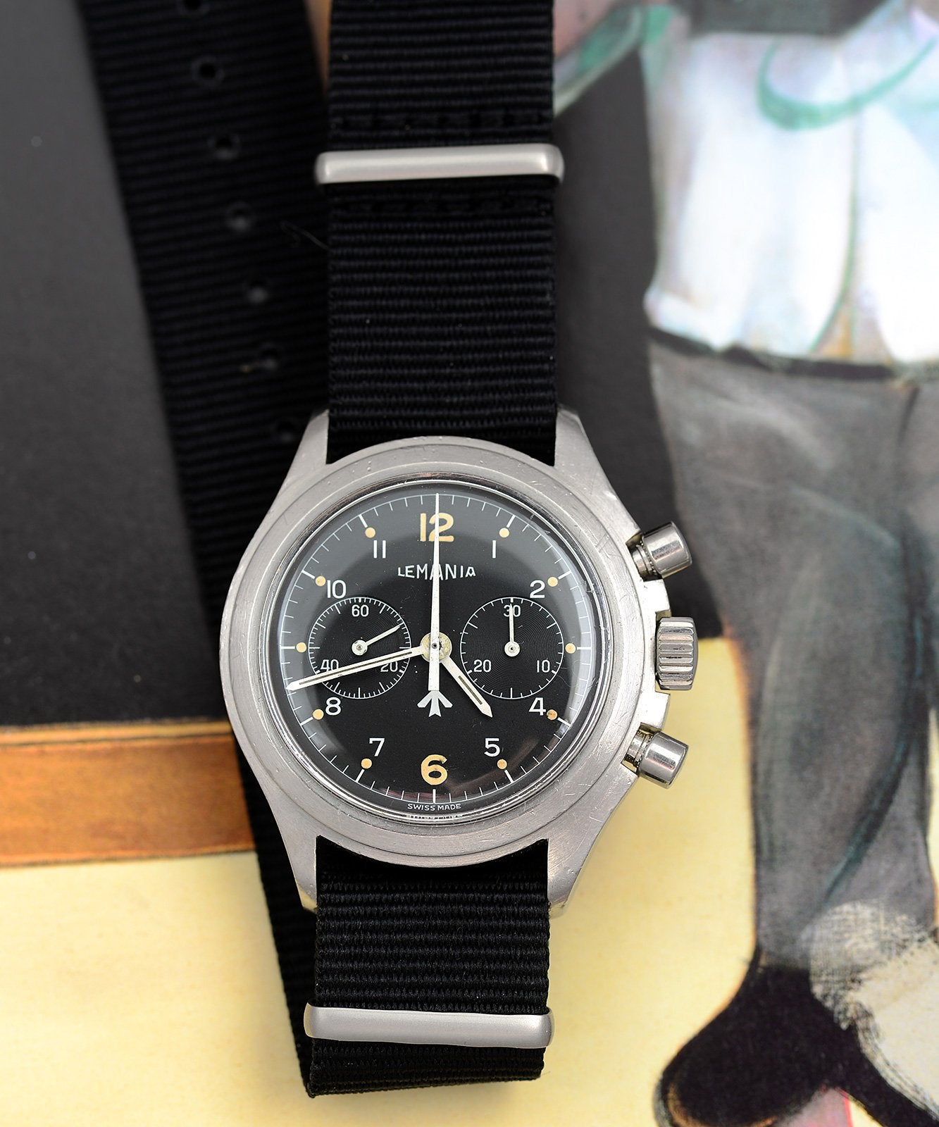 Lemania 818 Cronografo orologio militare 1975 due pulsanti