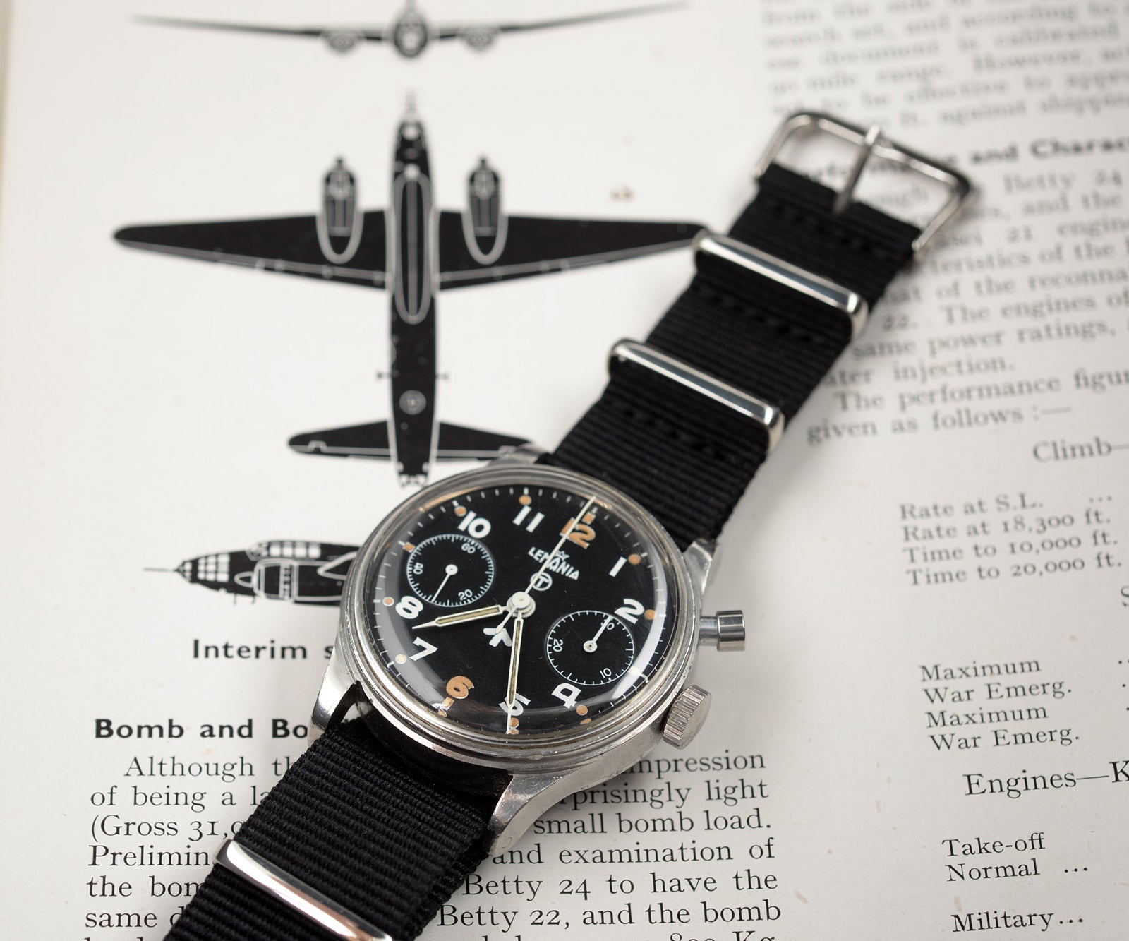 Lemania cronografo militare monopulsante orologio acciaio