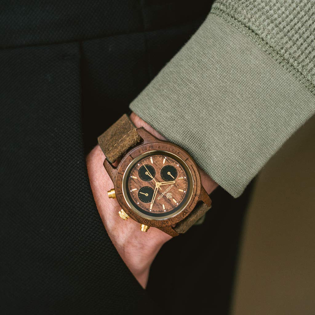 WoodWatch Classic Walnut Gold Khaki orologio in legno quarzo