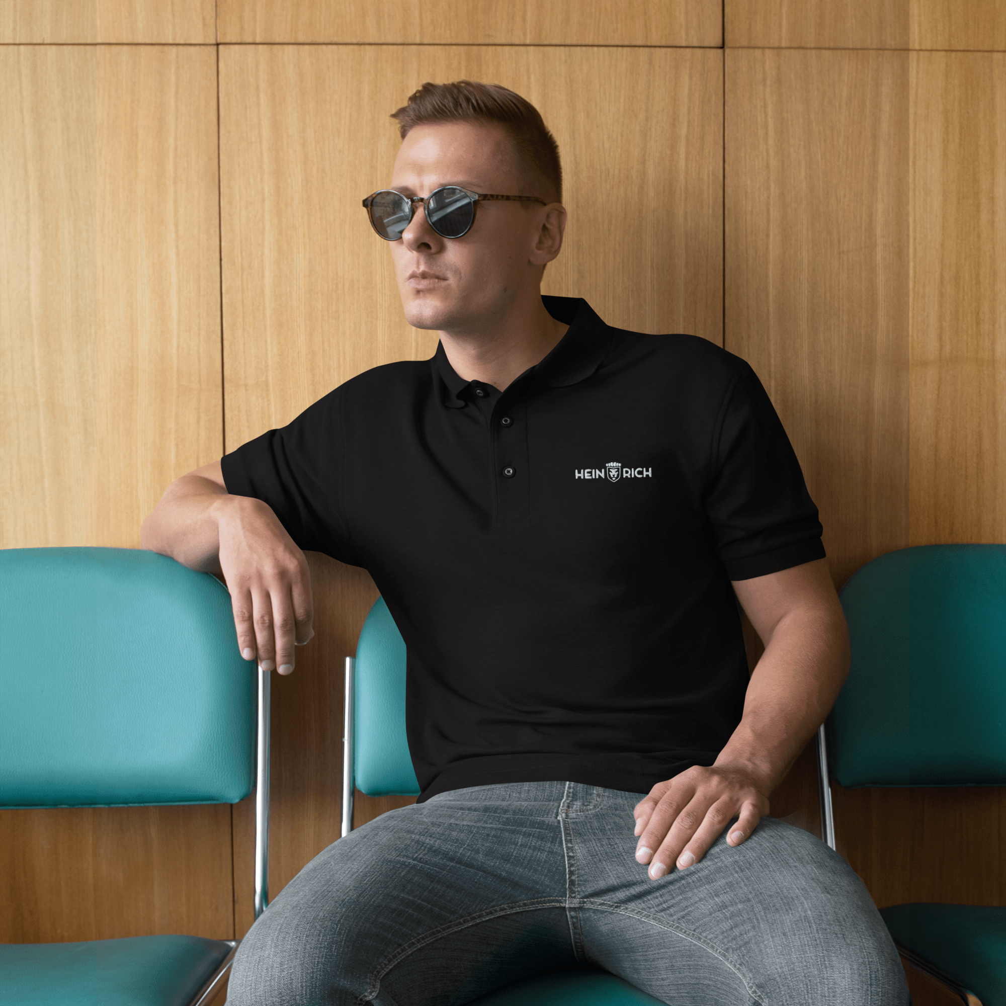 Heinrich Clothing polo uomo ricamata nera in cotone