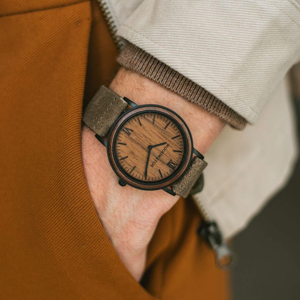 WoodWatch Classic Brown Walnut Khaki orologio legno 40 mm