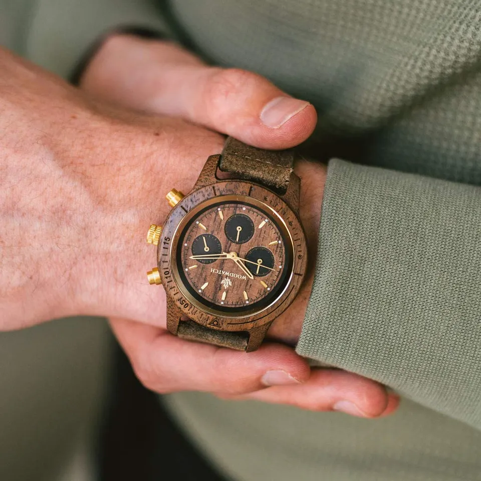 WoodWatch Classic Walnut Gold Khaki orologio in legno quarzo