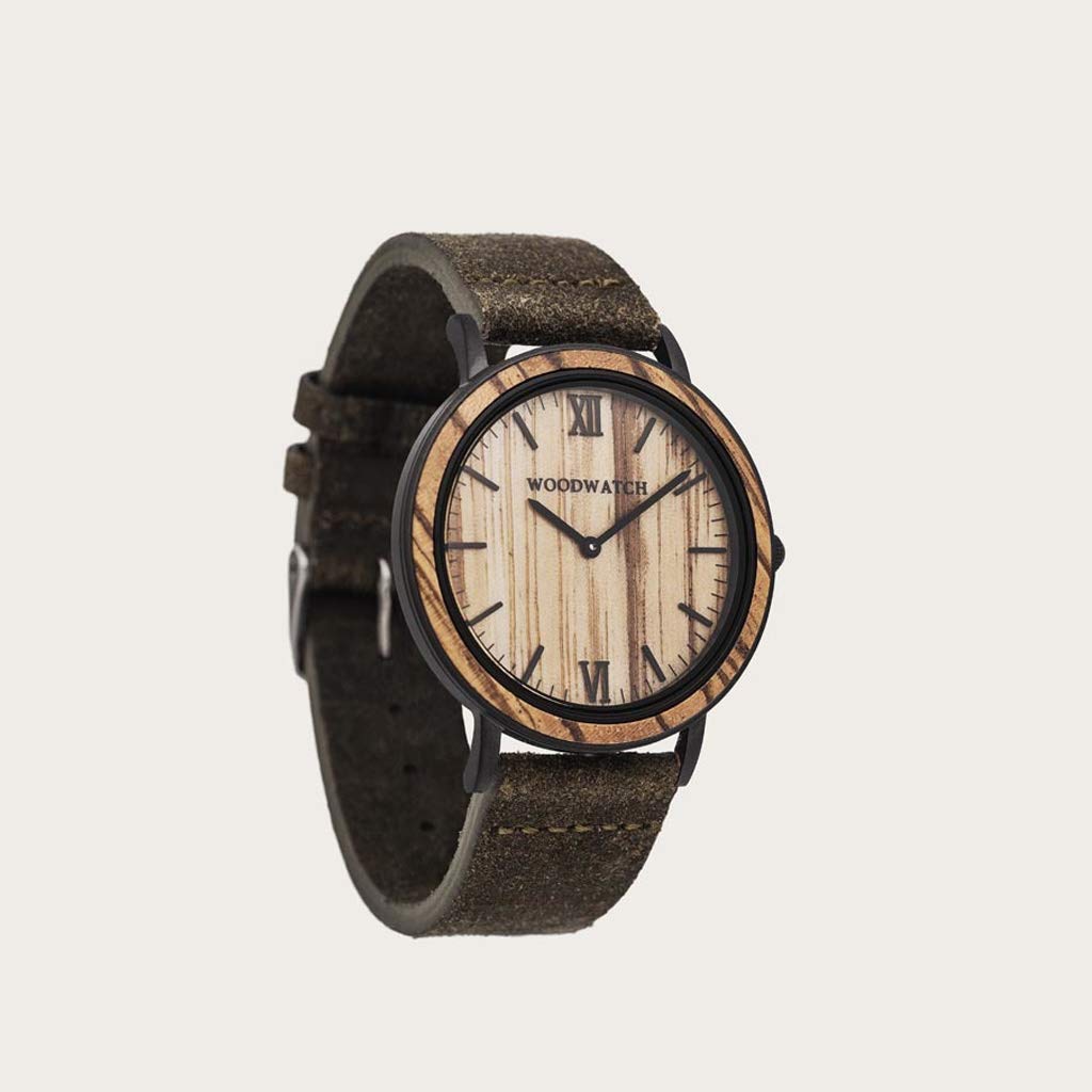 WoodWatch Classic Striped Zebra Khaki orologio legno 40 mm