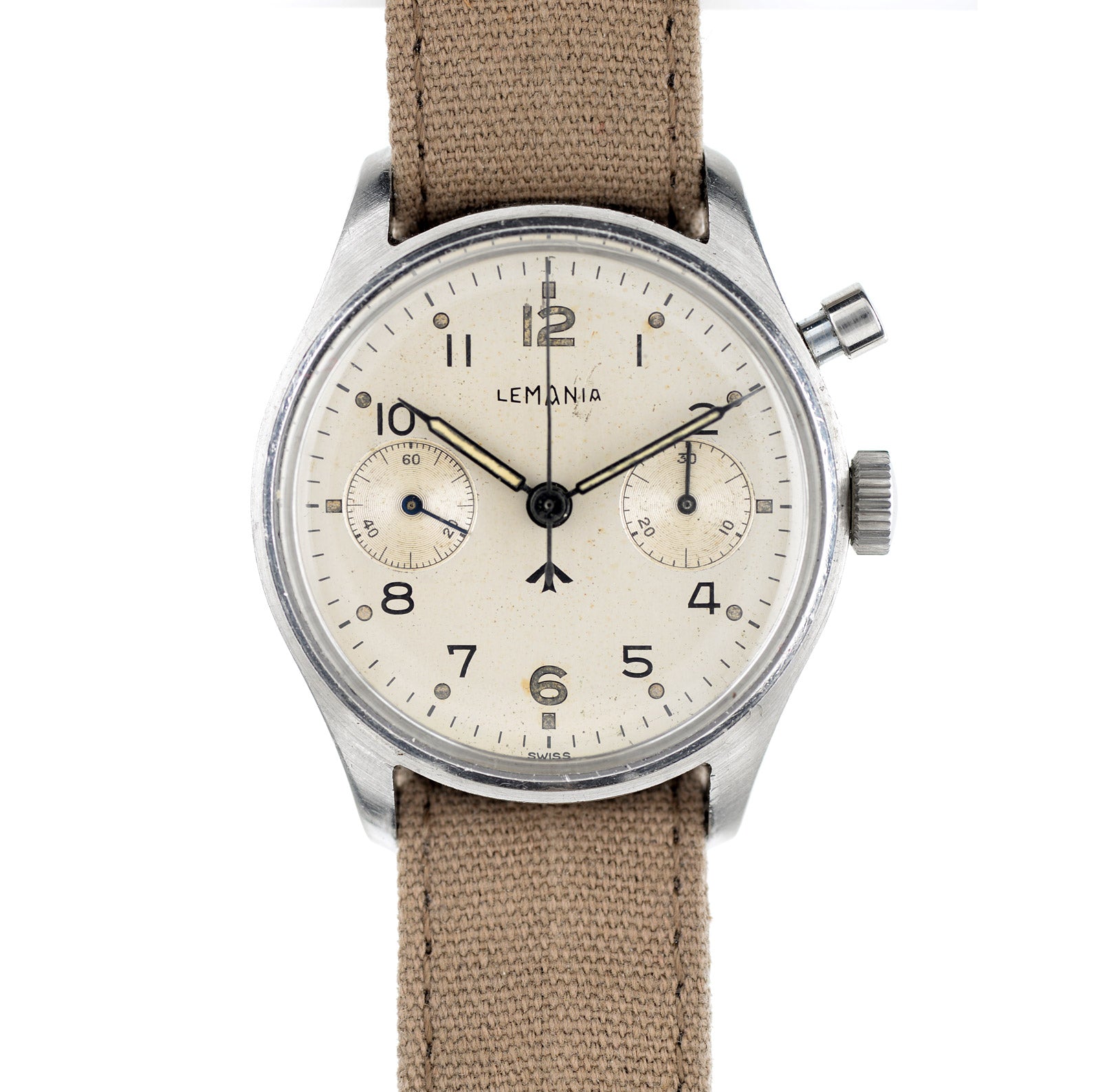 Lemania HS9 Vintage orologio cronografo militare acciaio