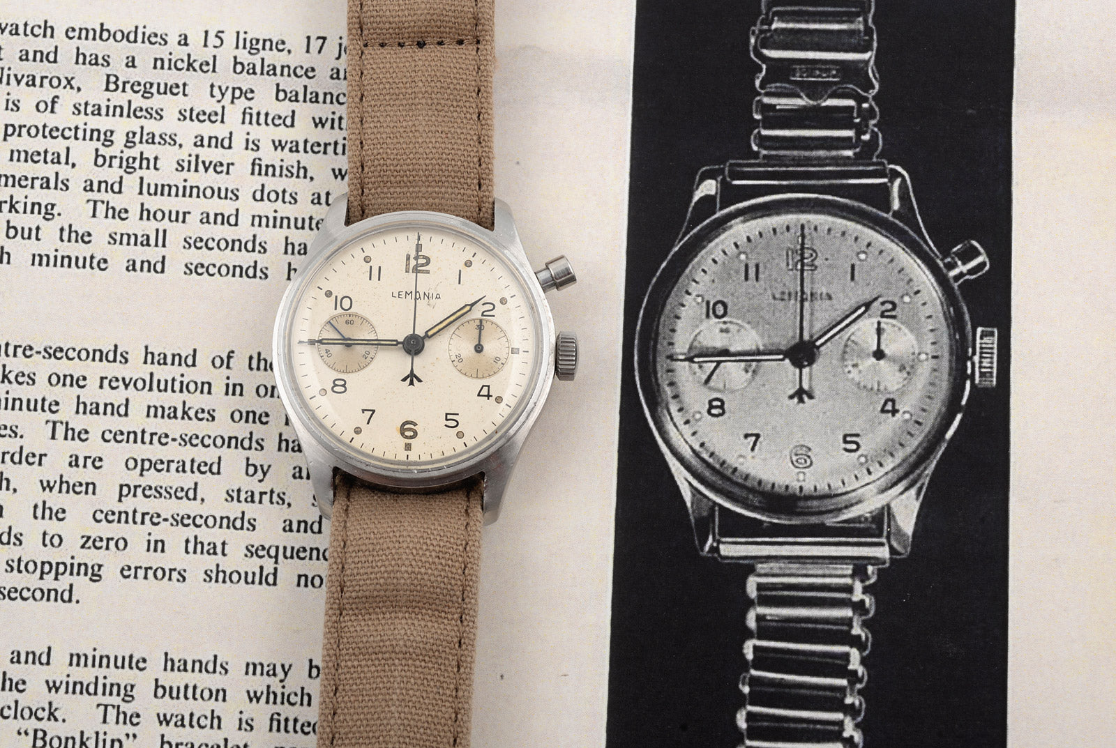 Lemania HS9 Vintage orologio cronografo militare acciaio