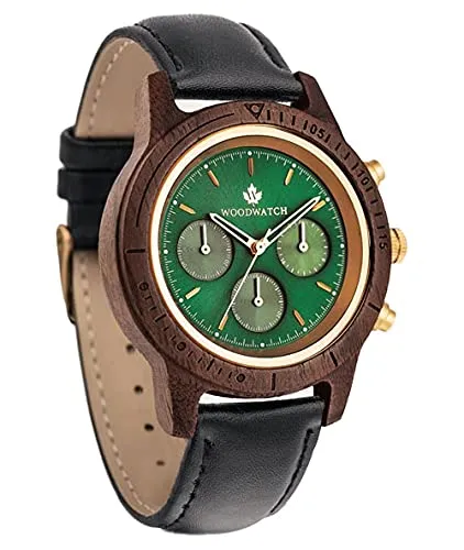 WoodWatch Classic Emerald Gold Jet orologio in legno quarzo
