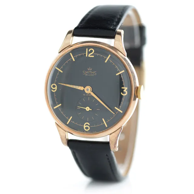 Smiths De Luxe Oversize orologio oro 9ct 35mm quadrante nero