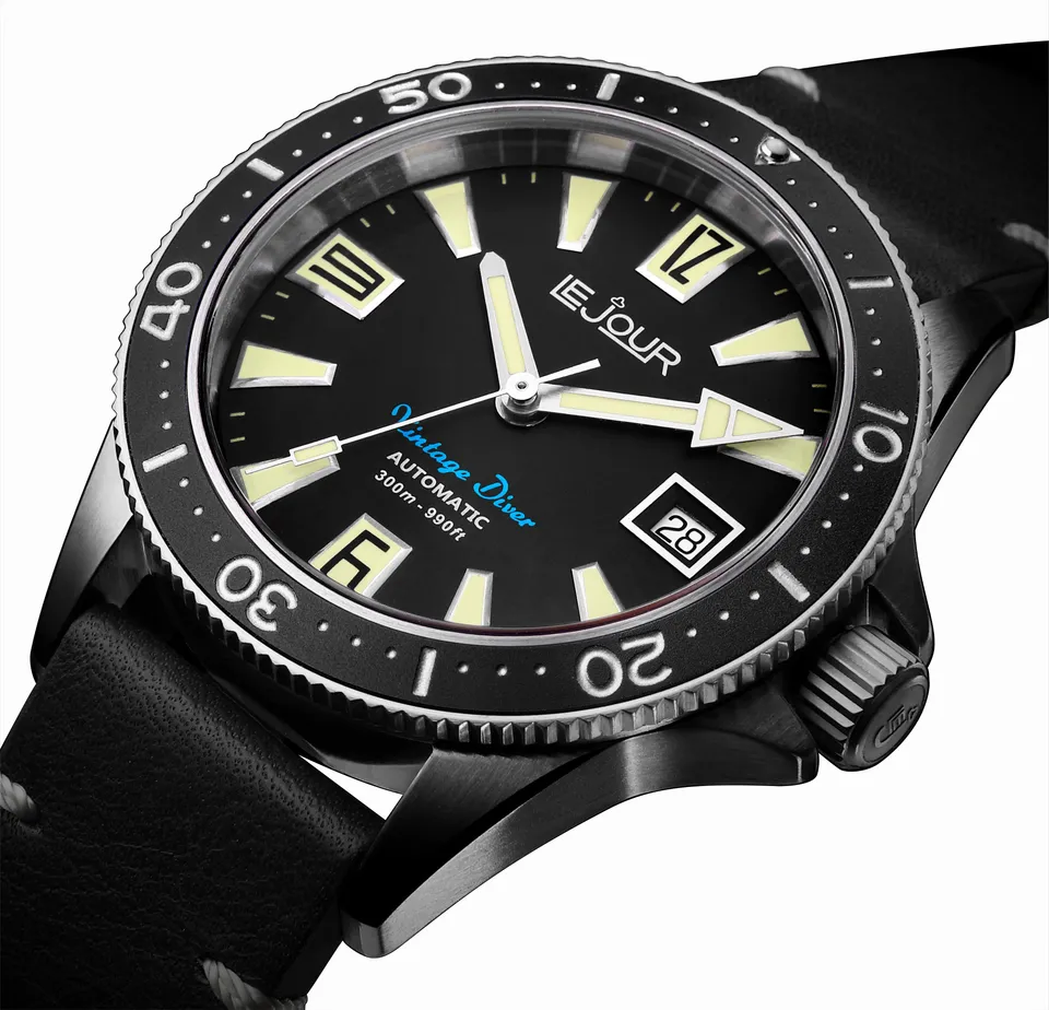 LeJour Vintage Diver LJ-VD-002 orologio acciaio pelle 40mm