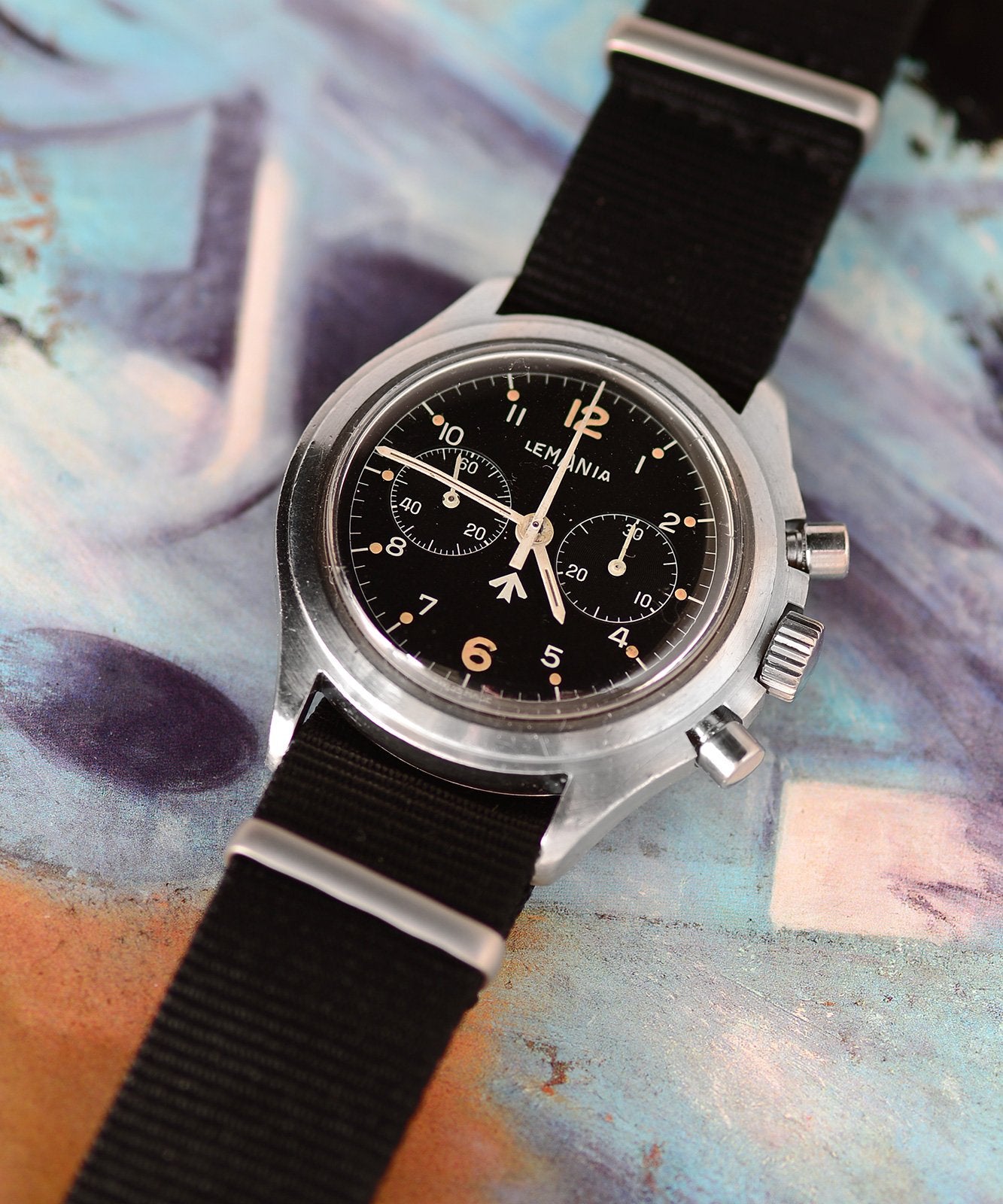 Lemania 818 Cronografo orologio militare 1975 due pulsanti