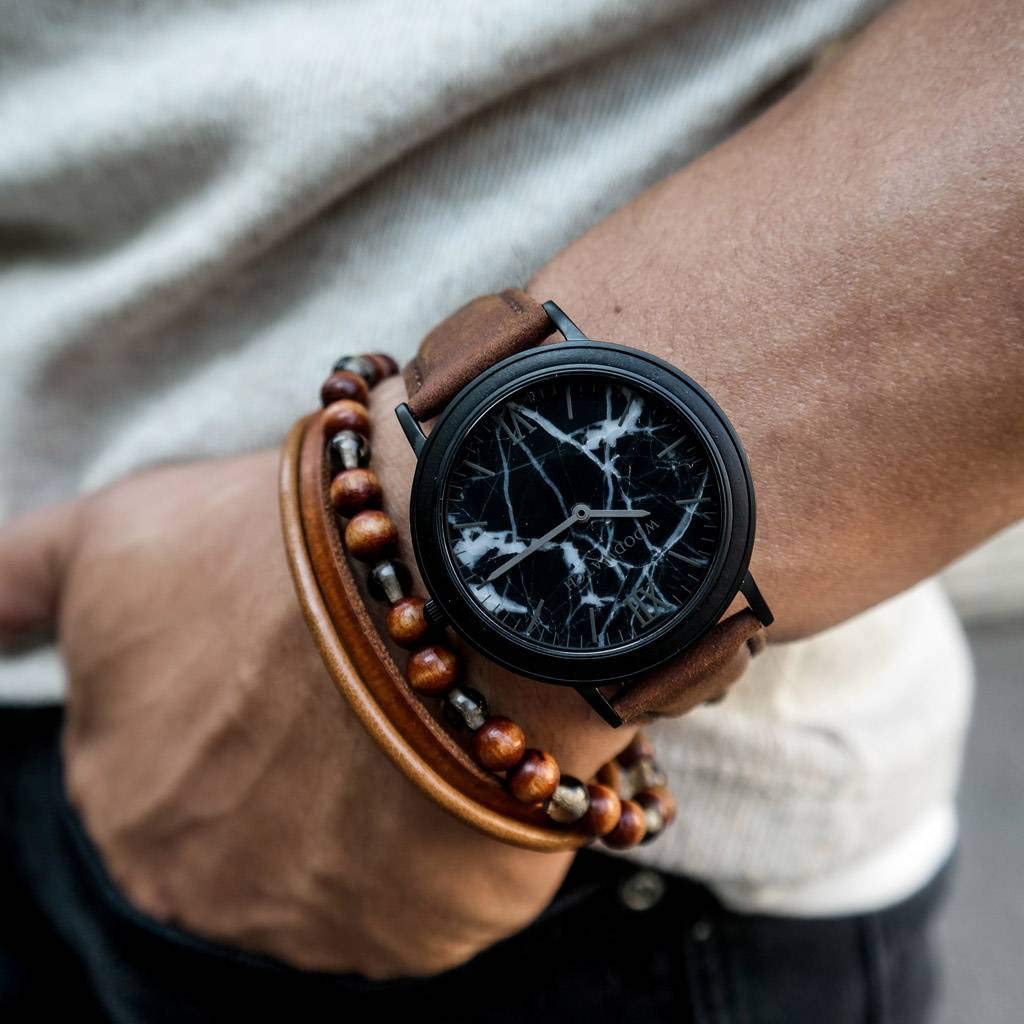WoodWatch Classic Black Marble Pecan orologio legno marmo
