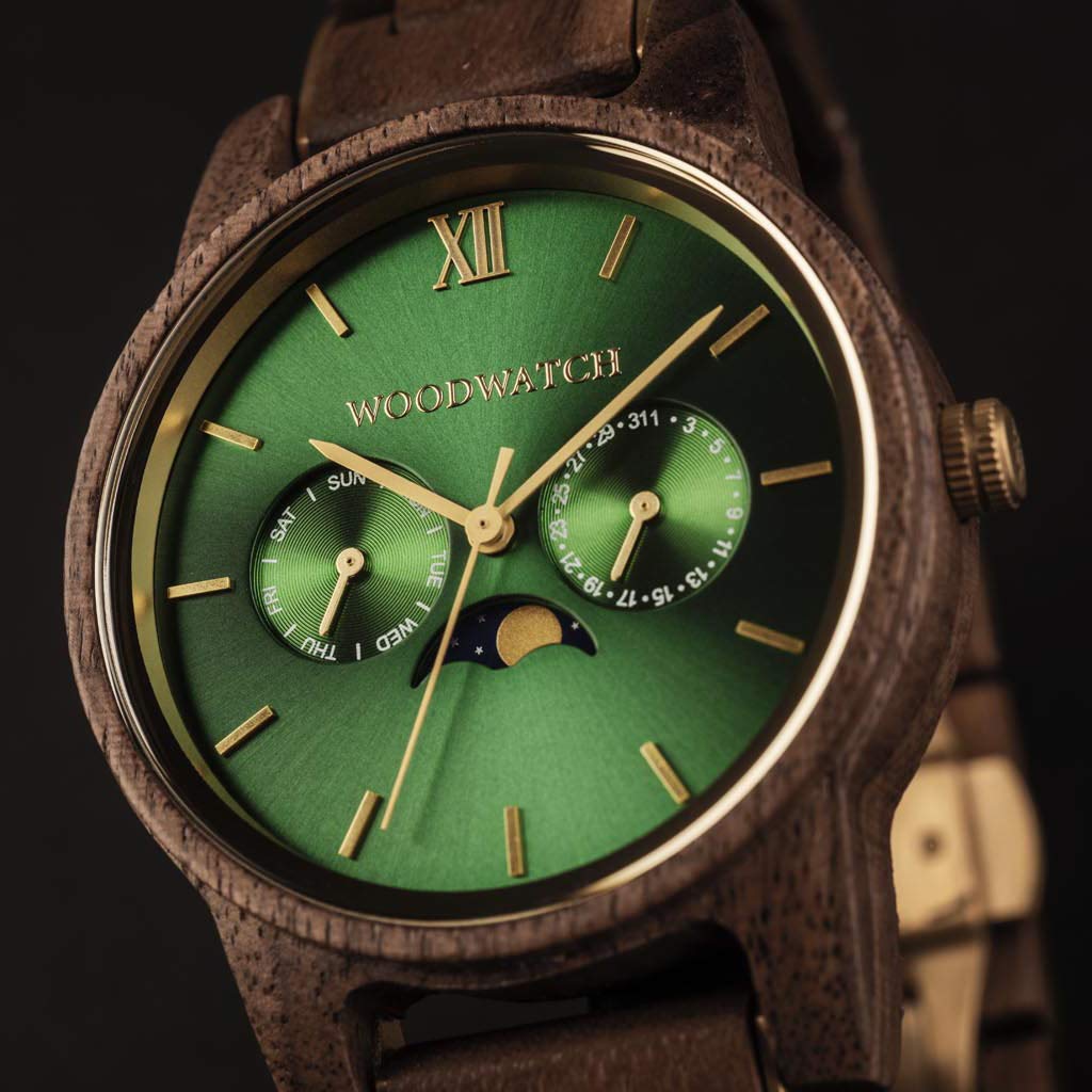 WoodWatch Classic Hunter orologio uomo legno noce verde
