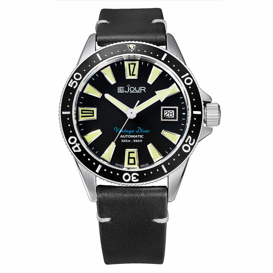 LeJour Vintage Diver LJ-VD-002 orologio acciaio pelle 40mm