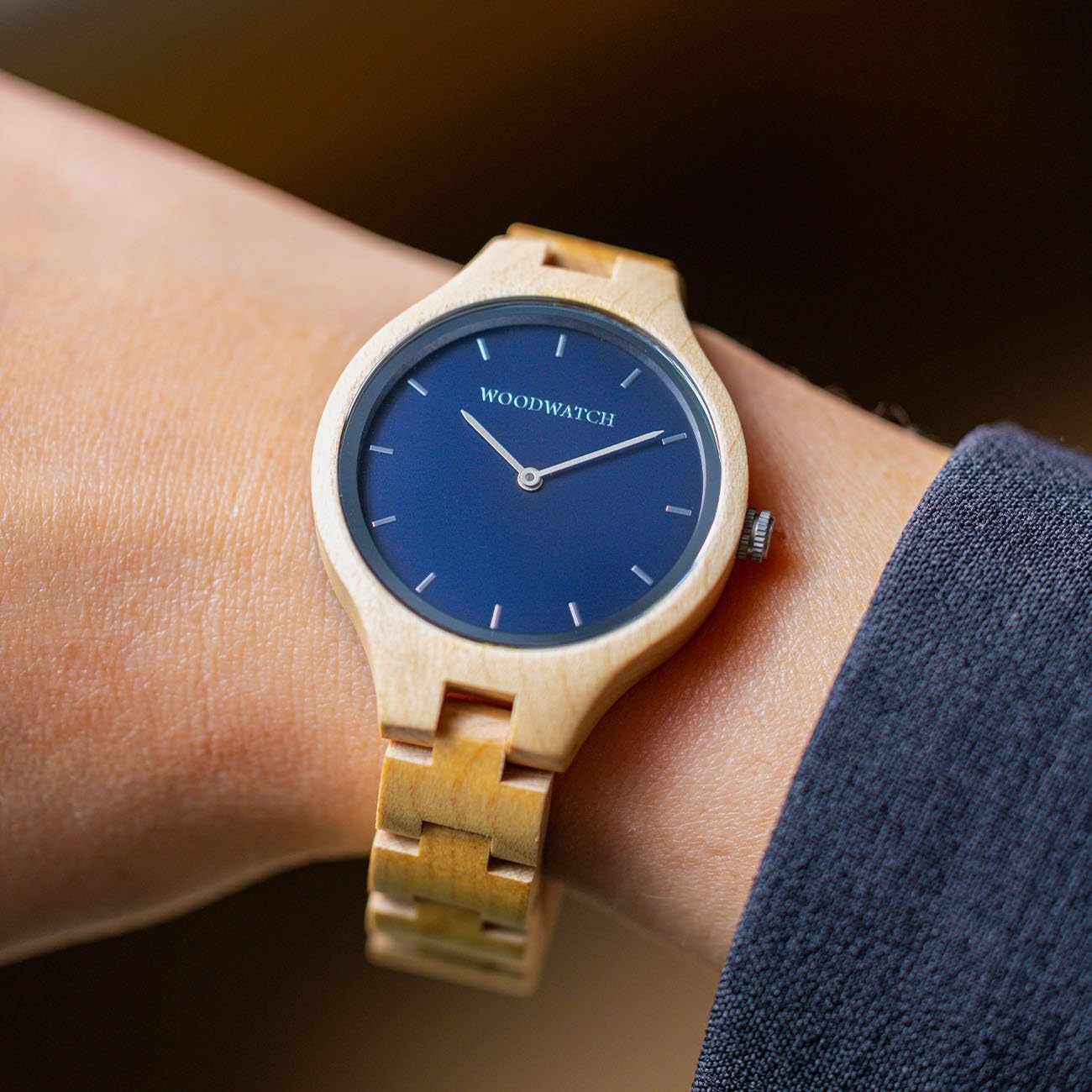 WoodWatch Classic Blue Ocean orologio donna ulivo minimal