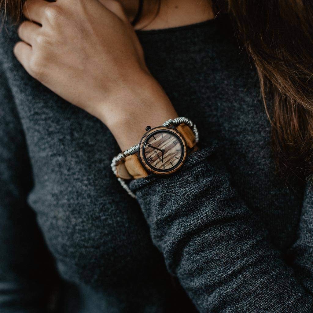 WoodWatch Classic Striped Zebra Khaki Petite orologio donna 34mm beige