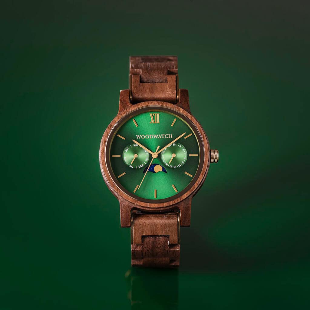 WoodWatch Classic Hunter orologio uomo legno noce verde