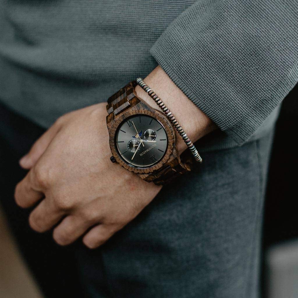 WoodWatch Classic Lunar Eclipse orologio legno nero quarzo