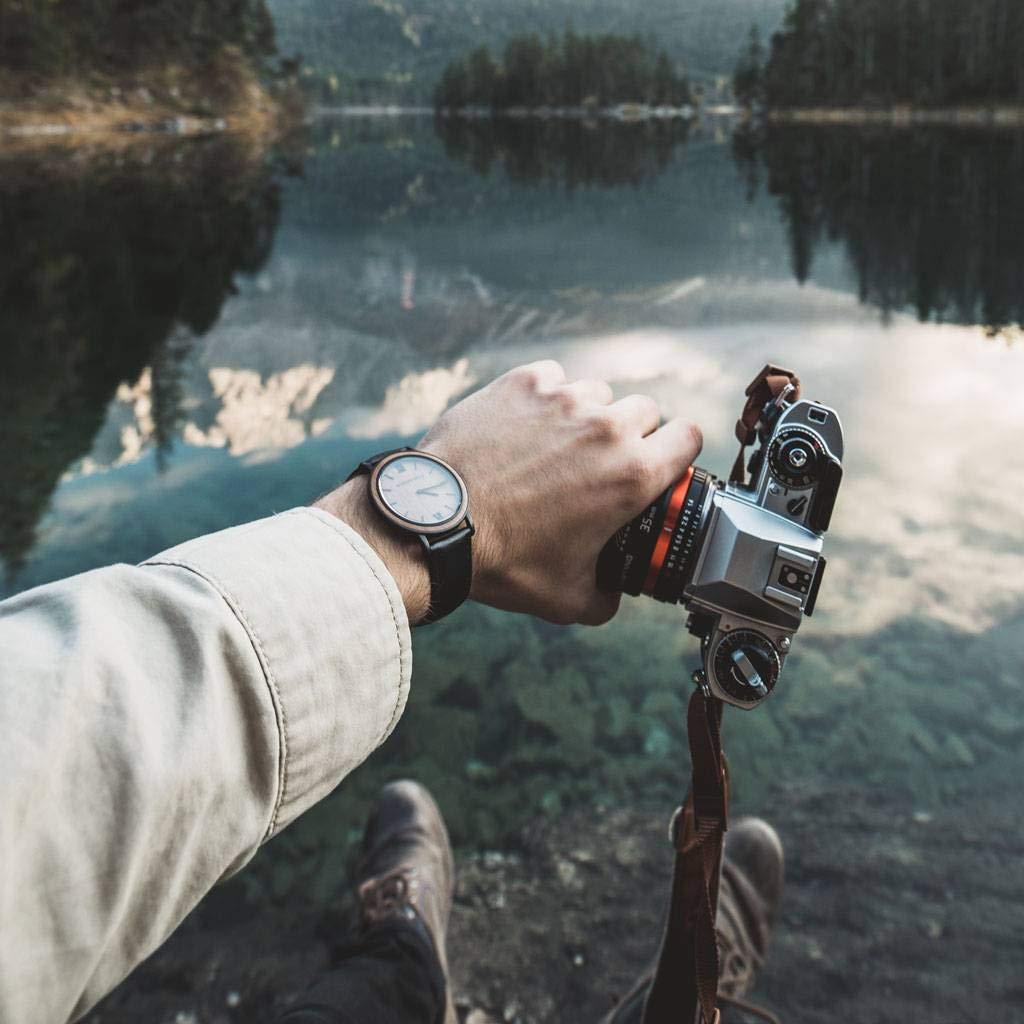 WoodWatch Classic Brown Walnut Jet orologio legno uomo pelle nera