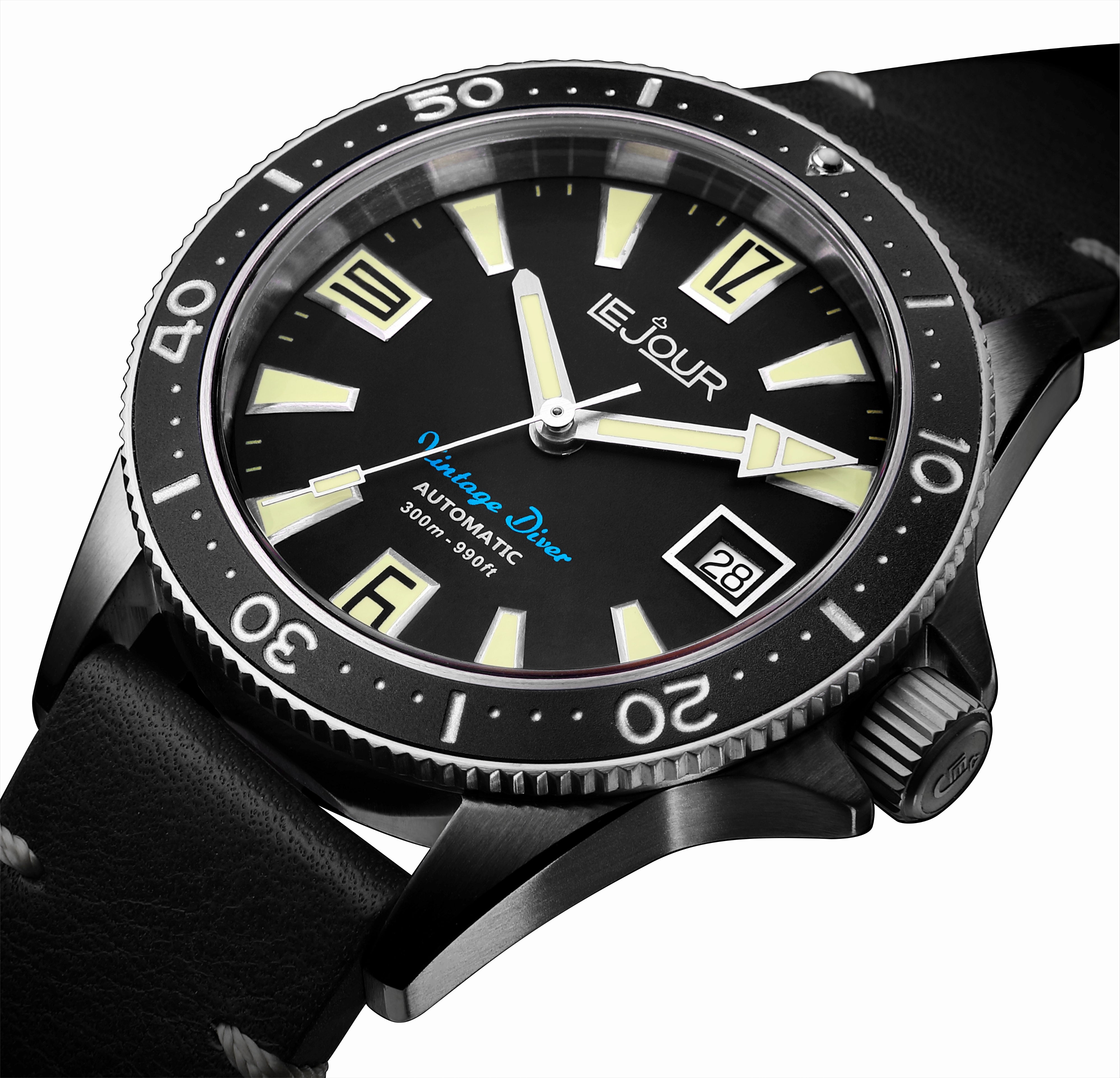 LeJour Vintage Diver LJ-VD-002 orologio acciaio pelle 40mm