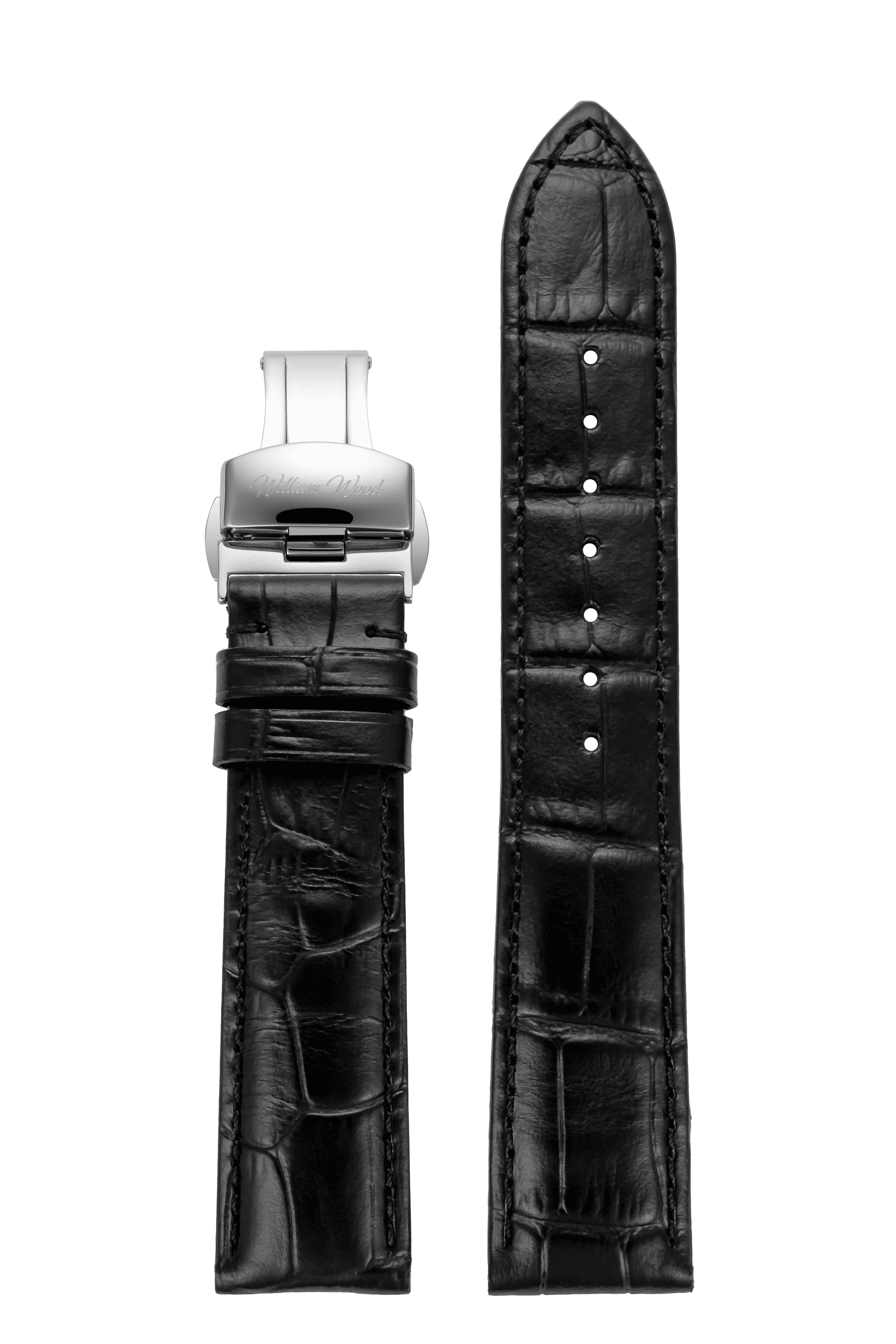 William Wood Black Leather Cinturino Pelle Nero 20mm