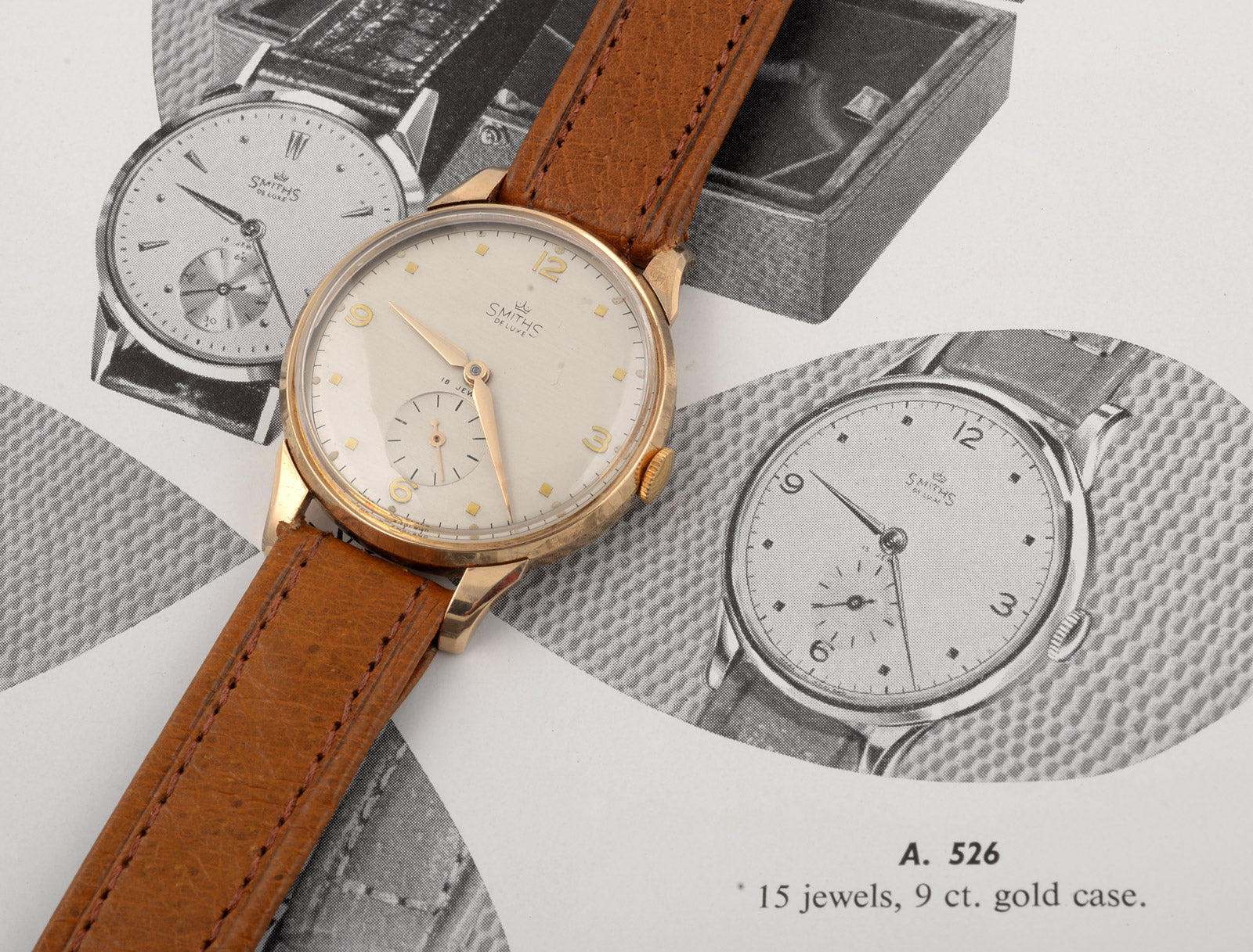 Smiths 1953 oversized orologio da polso oro 9ct 35mm 18 rubini