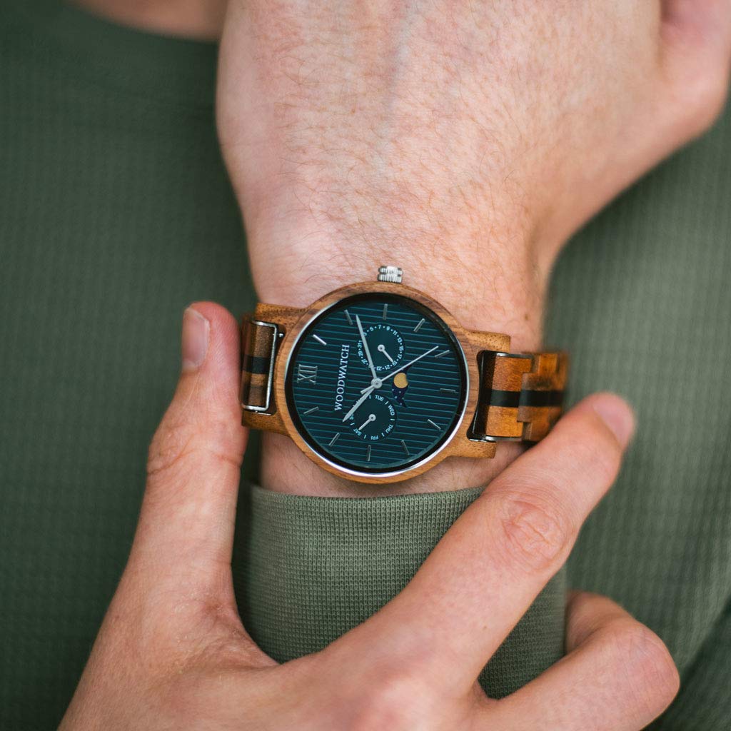 WoodWatch Classic Typhoon orologio legno 40mm quadrante blu